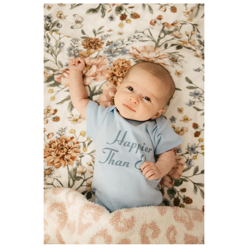 HAPPIER THAN EVER ORGANIC BLUE ONESIE