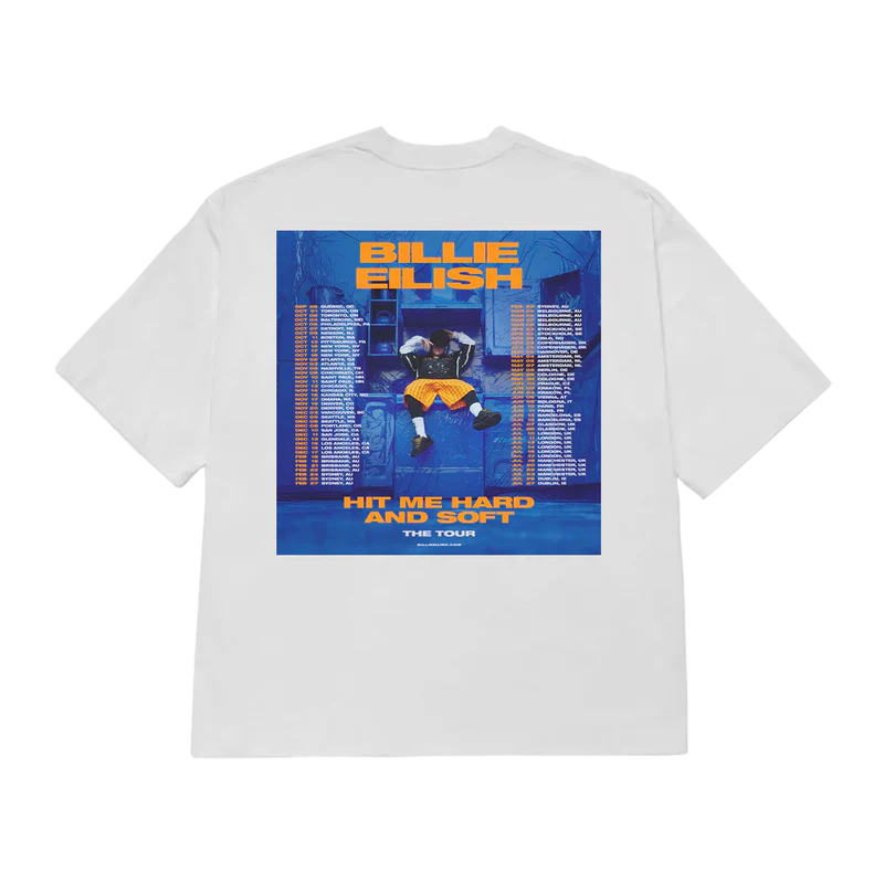 Back view of Billie Eilish Hit Me Hard And Soft Admat Poster Tee featuring a vibrant tour poster design.