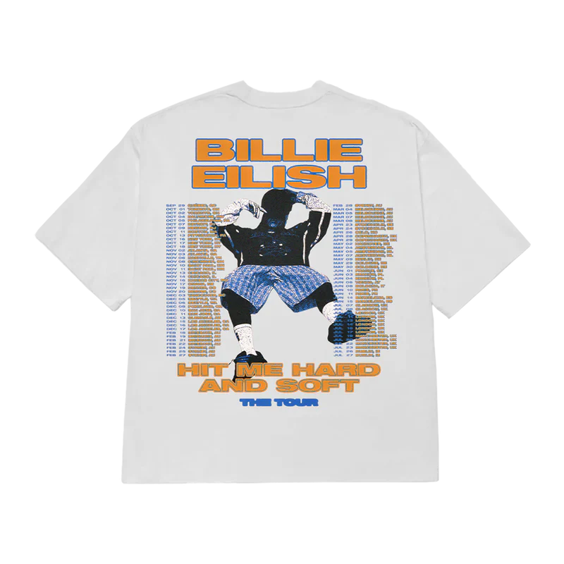 Back view of Billie Eilish Hit Me Hard And Soft Tour Tee featuring tour dates and a graphic design.