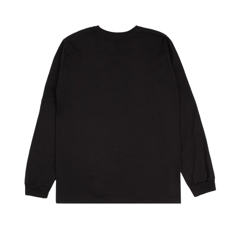 Back view of plain black Billie Eilish Neon Photo Long Sleeve t-shirt.