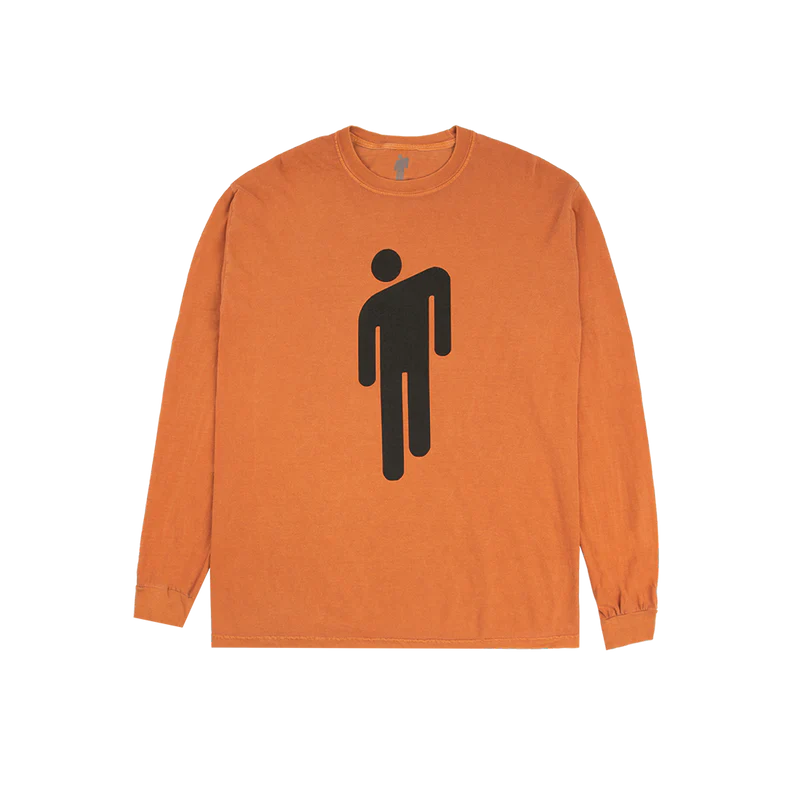 Front view of the orange Billie Eilish BLOHSH Logo Long Sleeve shirt featuring a black Blohsh logo in the center.