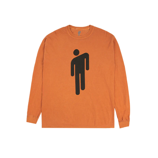 Front view of the orange Billie Eilish BLOHSH Logo Long Sleeve shirt featuring a black Blohsh logo in the center.